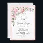 16 . Geburtstag-Party in Rosa Einladung<br><div class="desc">Schöne und elegante 16 . Geburtstag Party Einladung. Rose in Rosa sind in weißen Hydrangea-Blume und im Grünen eingebettet. Der Text ist eine Kombination aus aufrechten und kursiven Schriftart. Einfach anzupassen. Die Rückseite der Party Einladung ist in einem sanften Pastellrosa gehalten. Sie können den Schriftart, die Größe und Farbe des...</div>