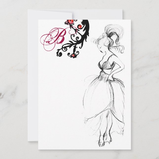 16 GEBURTSTAG PARTY MONOGRAM Red Black Wirbel Einladung (Vorderseite)