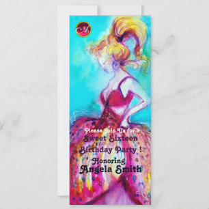 16 . GEBURTSTAG PARTY MONOGRAM Roter Ruby Schwarz Einladung