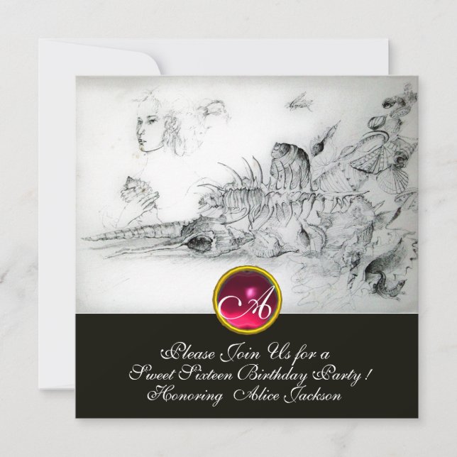 16 . GEBURTSTAG-PARTY SEASHELLS, Ruby Monogram Einladung (Vorderseite)