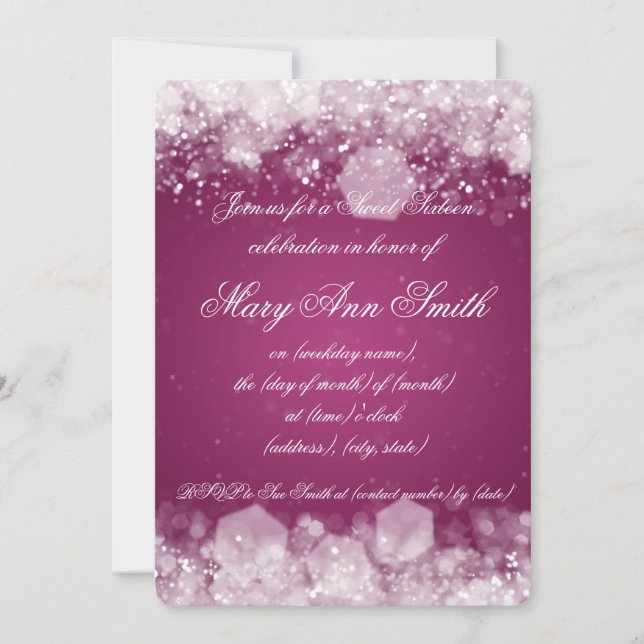 16 . Geburtstag Party Sparkling Nacht 2 Rosa Einladung (Vorderseite)