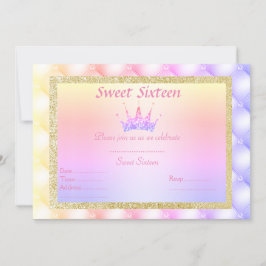 16 . GEBURTSTAG PASTEL diamondTIARA BIRTHDAY GOLD Einladung