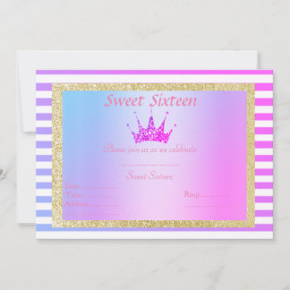 16 . GEBURTSTAG PASTEL STRIPE TIARA BIRTHDAY GOLD EINLADUNG