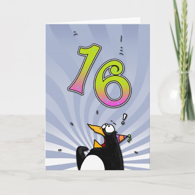 16. Geburtstag - Pinguin-Überraschungskarte Karte (Vorderseite)