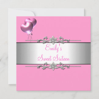 16 . Geburtstag Pink Balloon Silver Geburtstagspar Einladung
