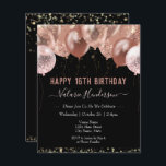 16. Geburtstag Pink Balloons<br><div class="desc">Imitate Glitzer. Stilvolle rosa Party Ballon Vorlage. Ideal für viele verschiedene Geburtstagsfeiern. Der gesamte Text ist einstellbar.</div>