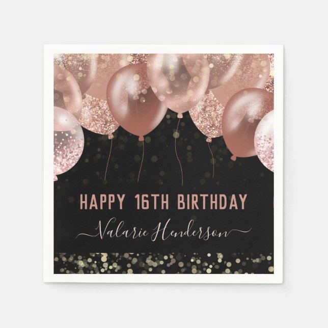 16. Geburtstag Pink Balloons Serviette (Vorderseite)