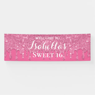 16. Geburtstag   Pink Drill Glitzer Banner