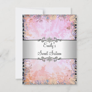 16 . Geburtstag Pink Floral mit Silver Birthday Einladung