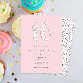 16 . Geburtstag Pink Gray Leopard Geburtstag Einladung