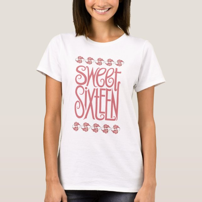 16 . Geburtstag Pink Leaf T - Shirt (Vorderseite)