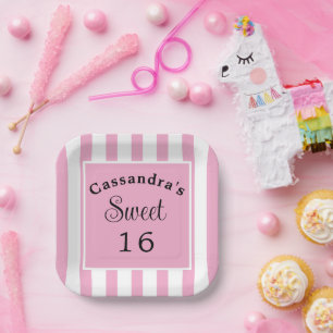 16 . Geburtstag Pink Stripe Classic Chic Pappteller