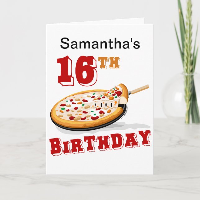 16. Geburtstag Pizza Party Karte (Vorderseite)