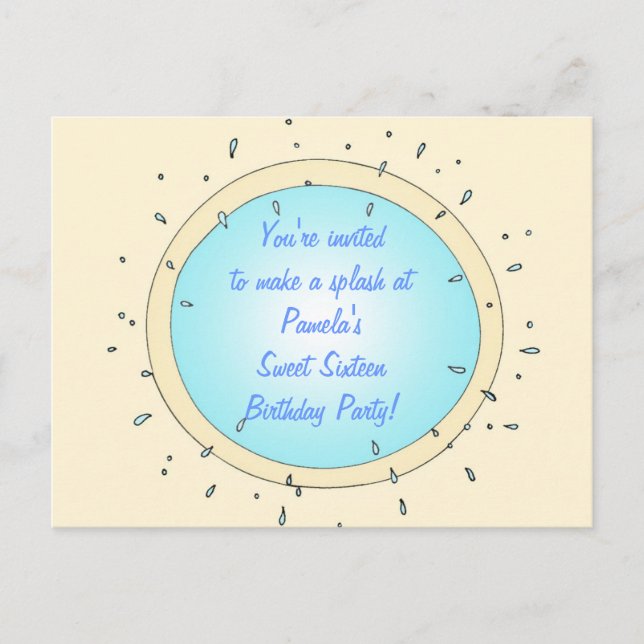 16 . Geburtstag Pool Party Geburtstagseinladungen Einladungspostkarte (Vorderseite)