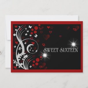 16 . Geburtstag Red Black Sparkle Butterflies Einladung
