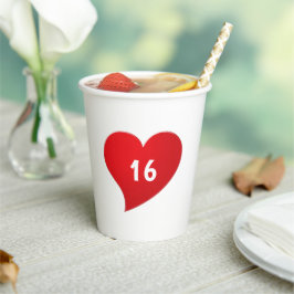 16 . Geburtstag Red Heart Custom number Pappbecher