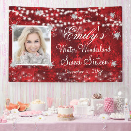 16 . Geburtstag Red White Winter Wonderland Lights Banner