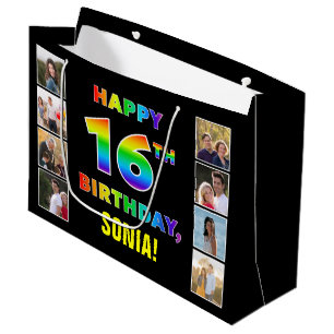 16. Geburtstag: Regenbogentext, benutzerdefinierte Große Geschenktüte