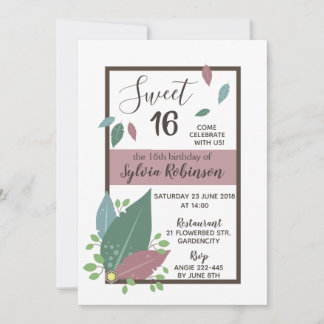 16 . Geburtstag Rosa Feder boho blumeneinladung Einladung
