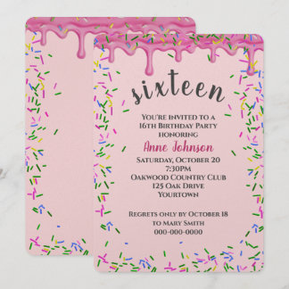 16. Geburtstag rosa Icing und Sprinkles Einladung