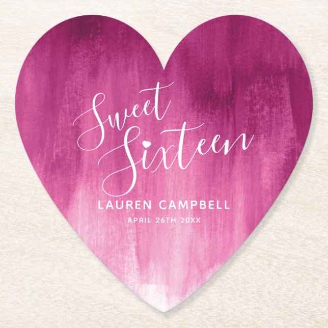 16 . Geburtstag Rosa moderne Waschkunst Untersetzer (Vorderseite)