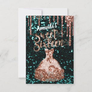 16 . Geburtstag Rose Blumendress Glitzer Tropfen A Einladung