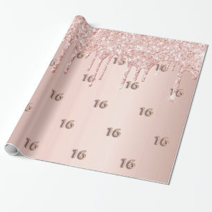 16. Geburtstag Rose Gold Glitzer Tropfen rosa Geschenkpapier