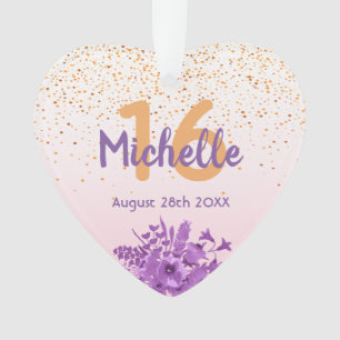 16. Geburtstag Rose Gold Konfetti violette Blumen Ornament