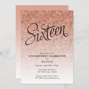16. Geburtstag Rose Gold Ombre Glitzer Einladung