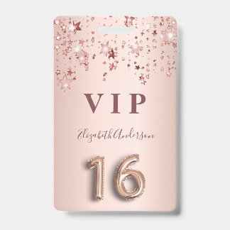 16. Geburtstag Rose Gold rosa Sterne Ballon Schrif Ausweis