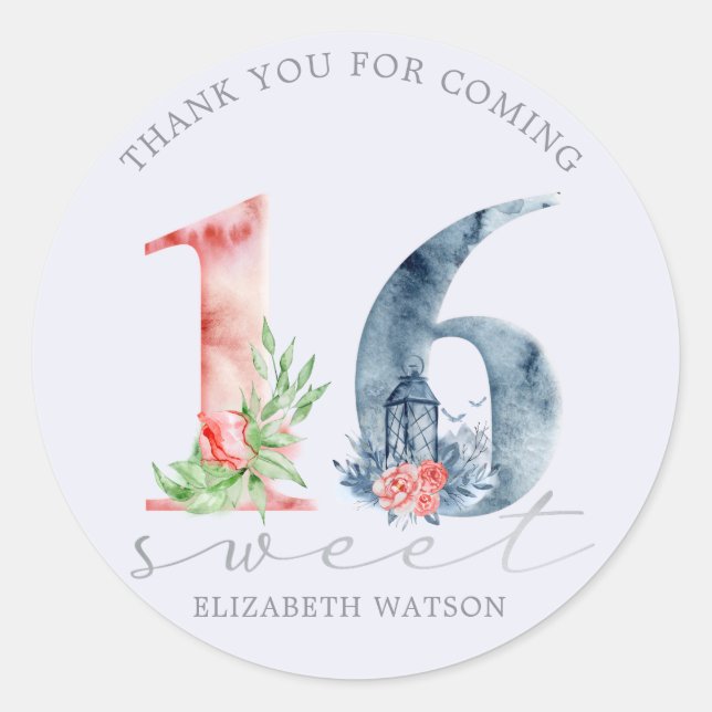 16 . Geburtstag Runder Aufkleber (Vorderseite)