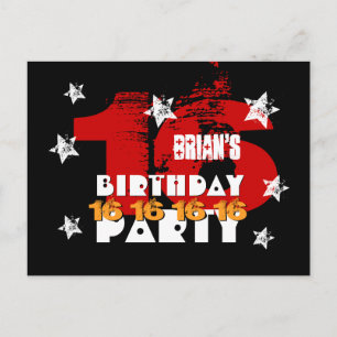 16. Geburtstag Schwarz-Weiße Sterne Rett Datum K04 Ankündigungspostkarte