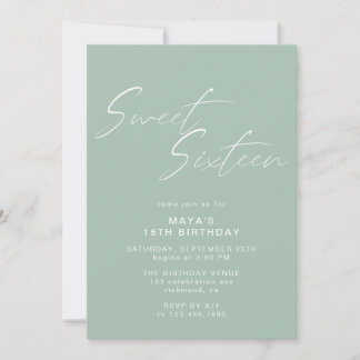 16 . Geburtstag Script Sage Green Mint 16. Geburts Einladung
