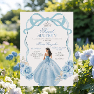 16 . Geburtstag Silver und Baby Blue zum Geburtsta Einladung