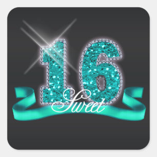 16 . Geburtstag Sparkle Aquamarin ID120 Quadratischer Aufkleber