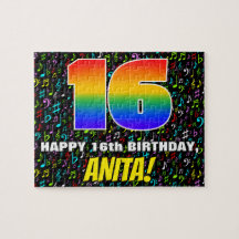 16. Geburtstag — Spaß, farbenfrohe Musiksymbole & 