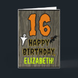 16. Geburtstag: Spooky Halloween Theme, Individuel Karte<br><div class="desc">Auf der Vorderseite dieses beängstigenden und lustigen Halloween Geburtstagskarten-Designs steht eine große Zahl "16". Es enthält auch die Meldung "GLÜCKLICHER BIRTHTAG", sowie einen bearbeitbaren Namen. Auf der Vorderseite sind auch ein Geist und eine Fledermaus dargestellt. Im Inneren befindet sich eine personalisierte Geburtstagsgrüße, oder man könnte sie vielleicht löschen und links...</div>