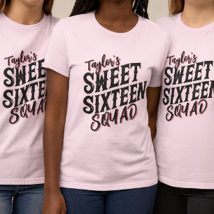 16 . Geburtstag Squad Moderner Schwarz-Pink-Text T-Shirt