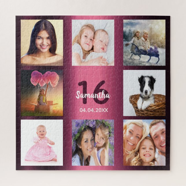 16. Geburtstag süße 16 Foto Collage Mädchen lila Puzzle (Vertikal)