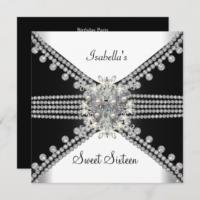 16 . Geburtstag Sweet 16 Butterfly Schwarz-weiß Einladung (Vorne/Hinten)