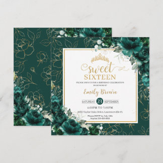 16. Geburtstag Sweet 16 Emerald Green Floral Gold Einladung