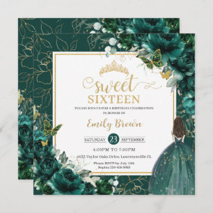 16. Geburtstag Sweet 16 Emerald Green Floral Invit Einladung