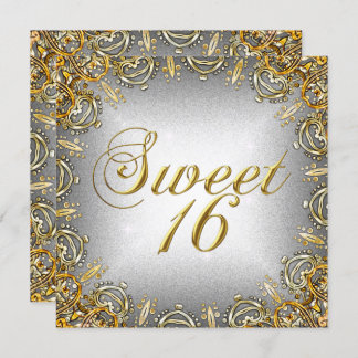 16 . Geburtstag Sweet 16 Gold Gray Silver Einladung