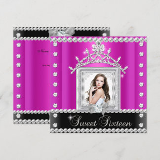 16 . Geburtstag Sweet 16 Hot Pink Schwarz-weiß Einladung