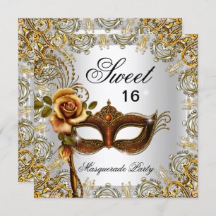 16 . Geburtstag Sweet 16 Masquerade Gold 2 Einladung