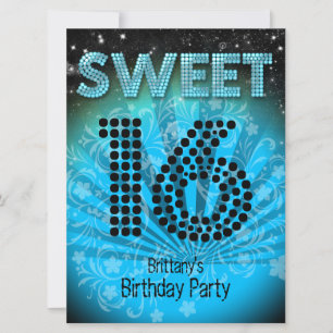 16 . Geburtstag Sweet 16 Party Blue Aquamarin Blac Einladung