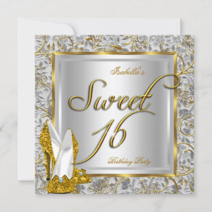 16 . Geburtstag Sweet 16 Party Gold Silver White Einladung