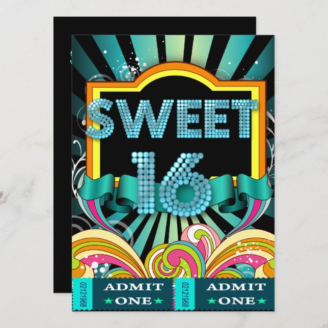 16 . Geburtstag Sweet 16 Party Ticket Eintritt Einladung (Vorne/Hinten)