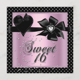 16 . Geburtstag Sweet 16 Pink Black Polka Dot Einladung
