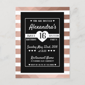 16 . Geburtstag trendrosa goldfarbenes Party Einladungspostkarte